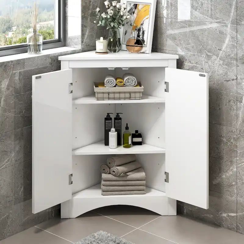 Armoire de rangement triangulaire pour salle de bain avec étagères réglables