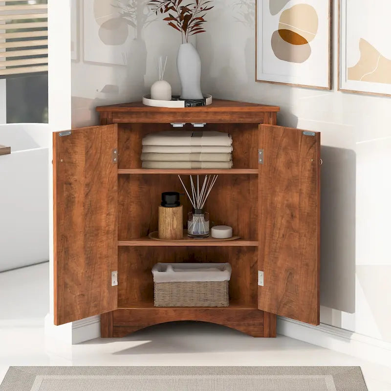 Armoire de rangement triangulaire pour salle de bain avec étagères réglables