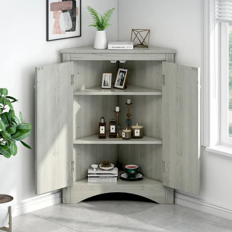 Armoire de rangement triangulaire pour salle de bain avec étagères réglables