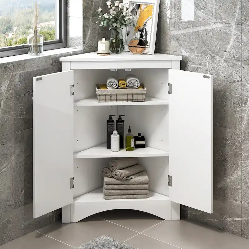 Armoire de rangement triangulaire pour salle de bain avec étagères réglables