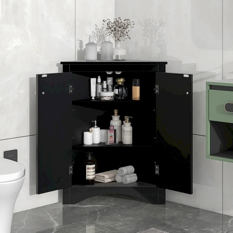 Armoire de rangement triangulaire pour salle de bain avec étagères réglables