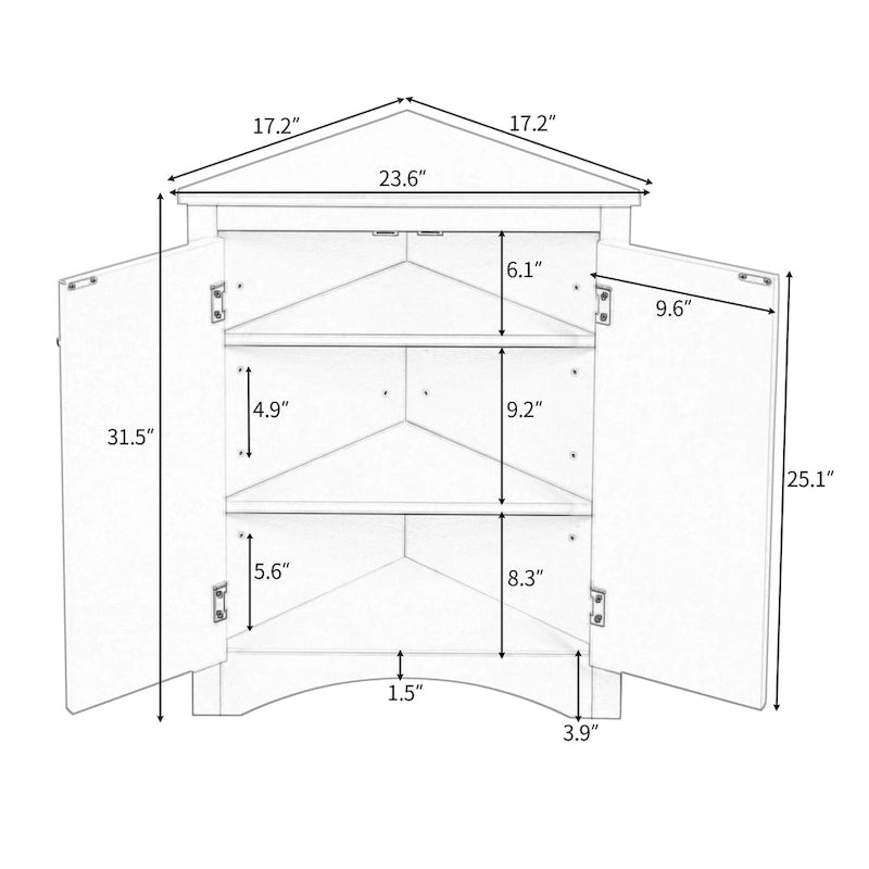 Armoire de rangement triangulaire pour salle de bain avec étagères réglables