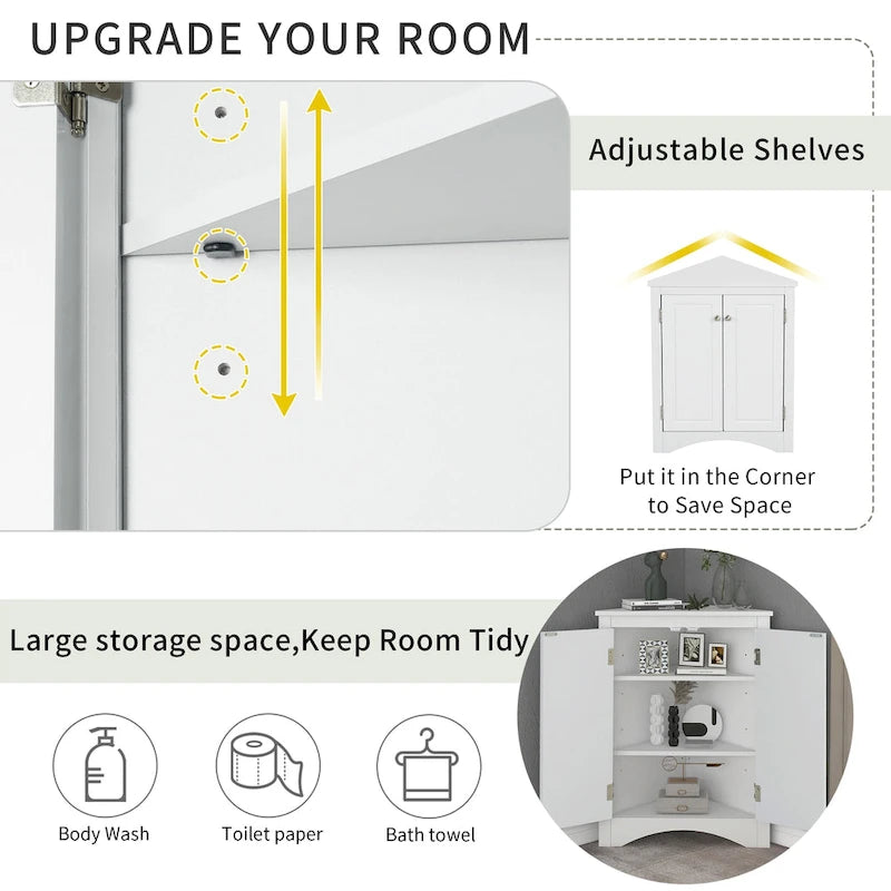 Armoire de rangement triangulaire pour salle de bain avec étagères réglables