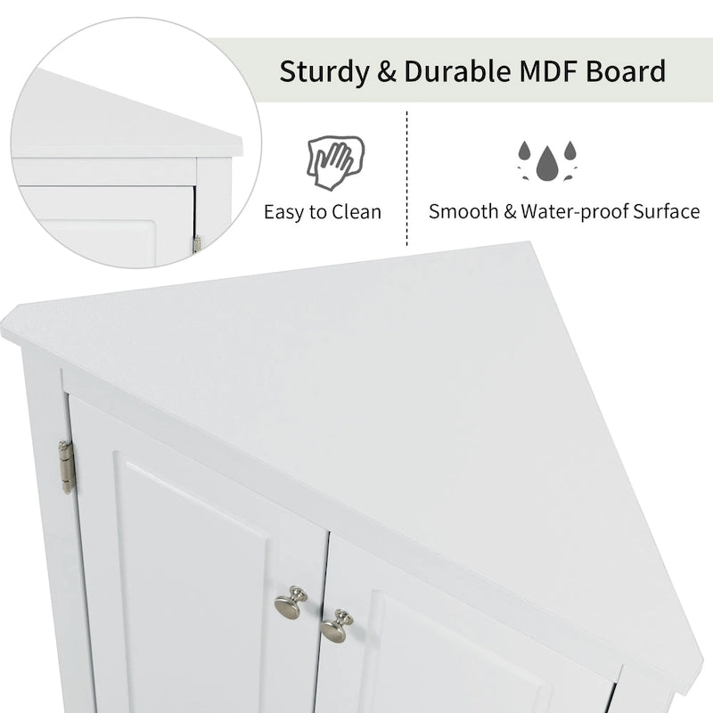 Armoire de rangement triangulaire pour salle de bain avec étagères réglables