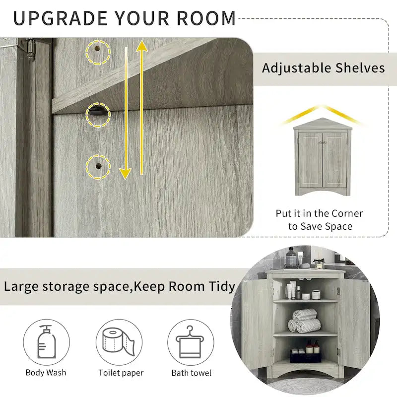Armoire de rangement triangulaire pour salle de bain avec étagères réglables