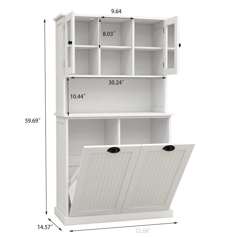 Armoire de salle de bain haute avec panier à linge sale basculant à deux compartiments