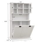 Armoire de salle de bain haute avec panier à linge sale basculant à deux compartiments