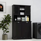 Armoire de salle de bain haute avec panier à linge sale basculant à deux compartiments