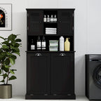 Armoire de salle de bain haute avec panier à linge sale basculant à deux compartiments