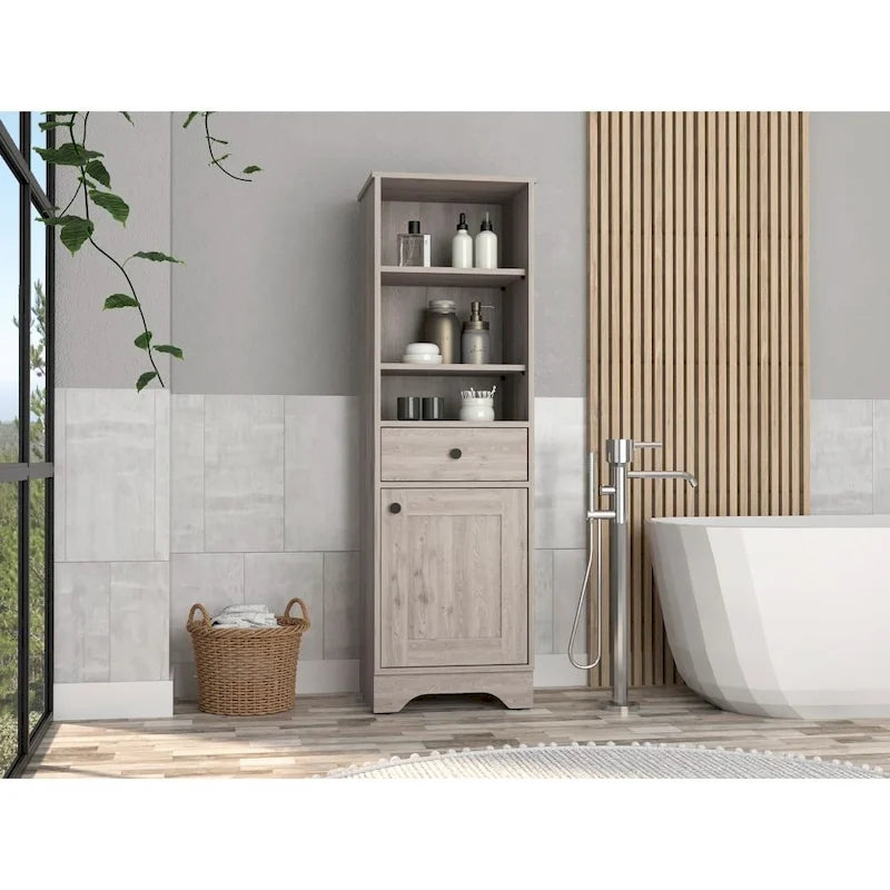 Armoire à linge Alaskan de FM Furniture avec tiroir, 3 étagères ouvertes et une porte