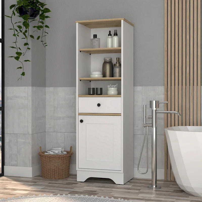 Armoire à linge Alaskan de FM Furniture avec tiroir, 3 étagères ouvertes et une porte