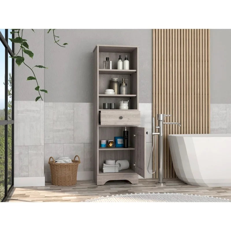 Armoire à linge Alaskan de FM Furniture avec tiroir, 3 étagères ouvertes et une porte