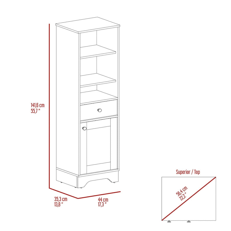 Armoire à linge Alaskan de FM Furniture avec tiroir, 3 étagères ouvertes et une porte