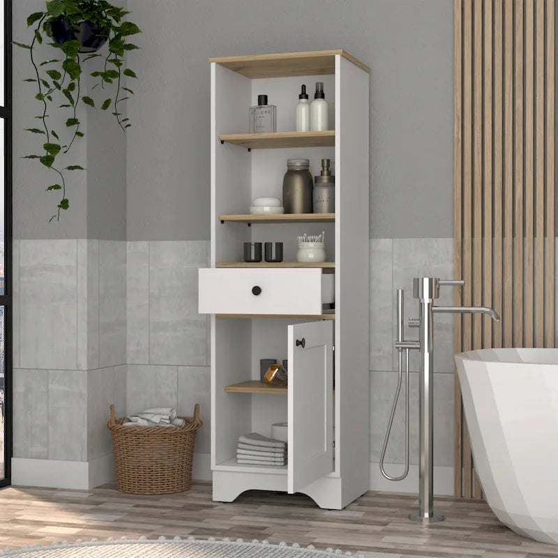 Armoire à linge Alaskan de FM Furniture avec tiroir, 3 étagères ouvertes et une porte
