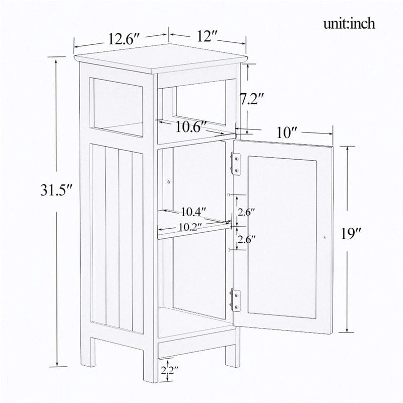 Meuble de salle de bain blanc sur pied avec une porte, armoire autoportante, organisateur de rangement