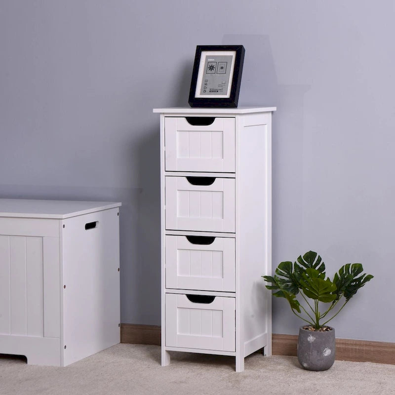 Meuble de rangement blanc pour salle de bain, meuble indépendant avec tiroirs