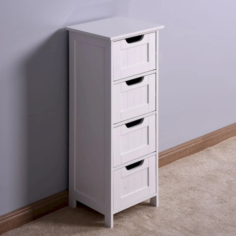Meuble de rangement blanc pour salle de bain, meuble indépendant avec tiroirs