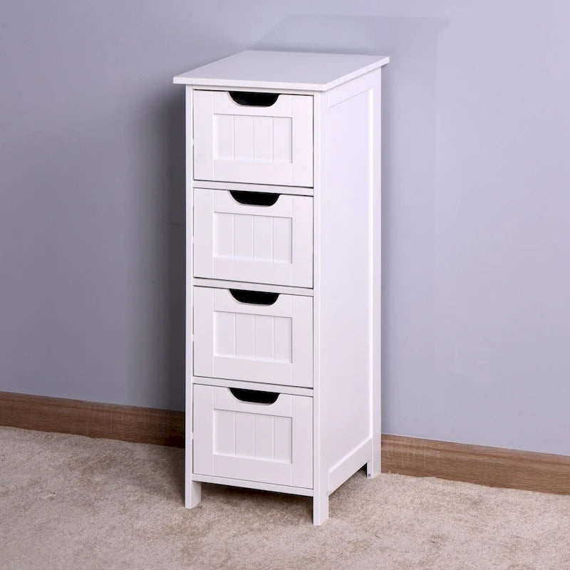 Meuble de rangement blanc pour salle de bain, meuble indépendant avec tiroirs