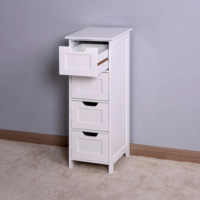 Meuble de rangement blanc pour salle de bain, meuble indépendant avec tiroirs
