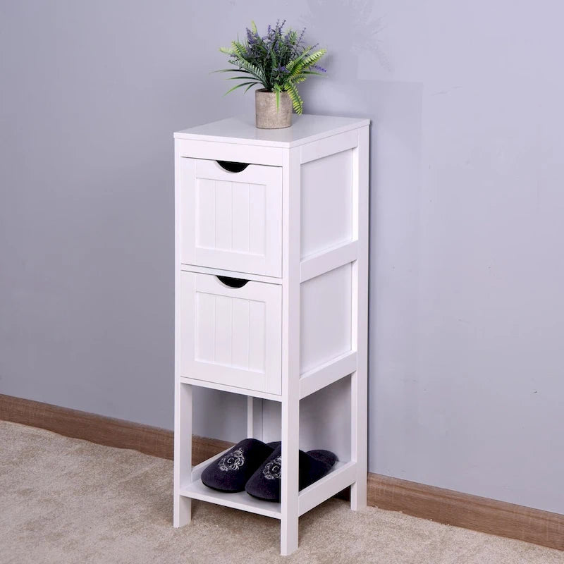 Meuble de rangement blanc pour salle de bain, meuble indépendant avec tiroirs