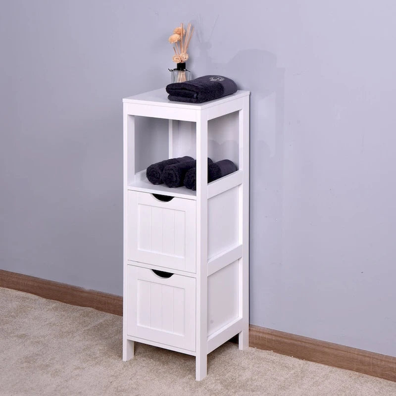 Meuble de rangement blanc pour salle de bain, meuble indépendant avec tiroirs
