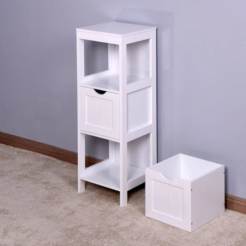 Meuble de rangement blanc pour salle de bain, meuble indépendant avec tiroirs