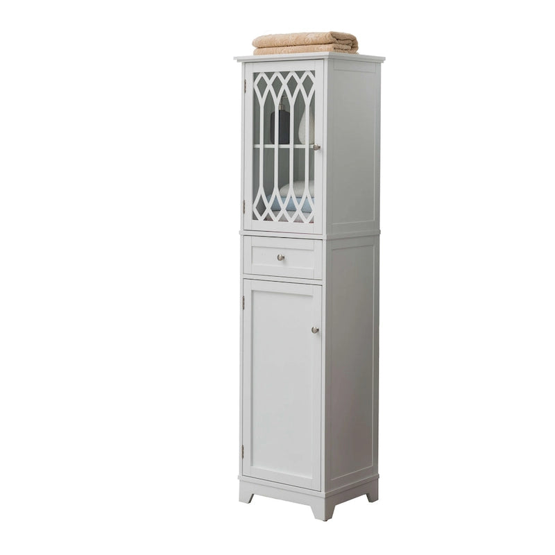 Armoire de rangement haute pour salle de bain - Tour à linge, blanche