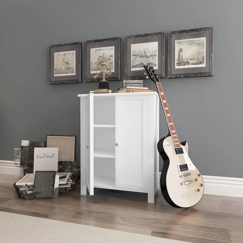 Armoire de rangement de sol en bois pour salle de bain avec 2 étagères réglables