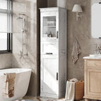 Armoire de salle de bain haute, armoire de rangement étroite avec portes et étagère réglable