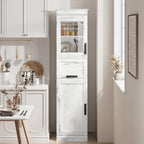 Armoire de salle de bain haute, armoire de rangement étroite avec portes et étagère réglable