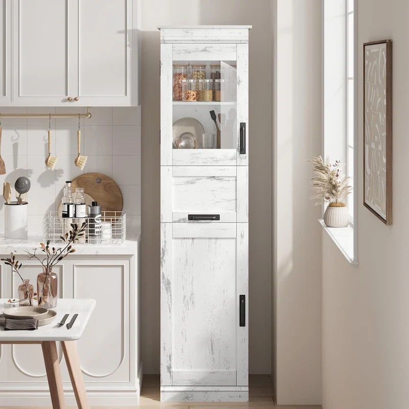 Armoire de salle de bain haute, armoire de rangement étroite avec portes et étagère réglable