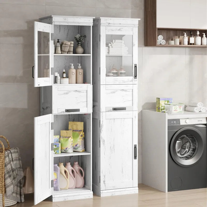 Armoire de salle de bain haute, armoire de rangement étroite avec portes et étagère réglable