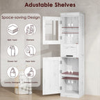 Armoire de salle de bain haute, armoire de rangement étroite avec portes et étagère réglable