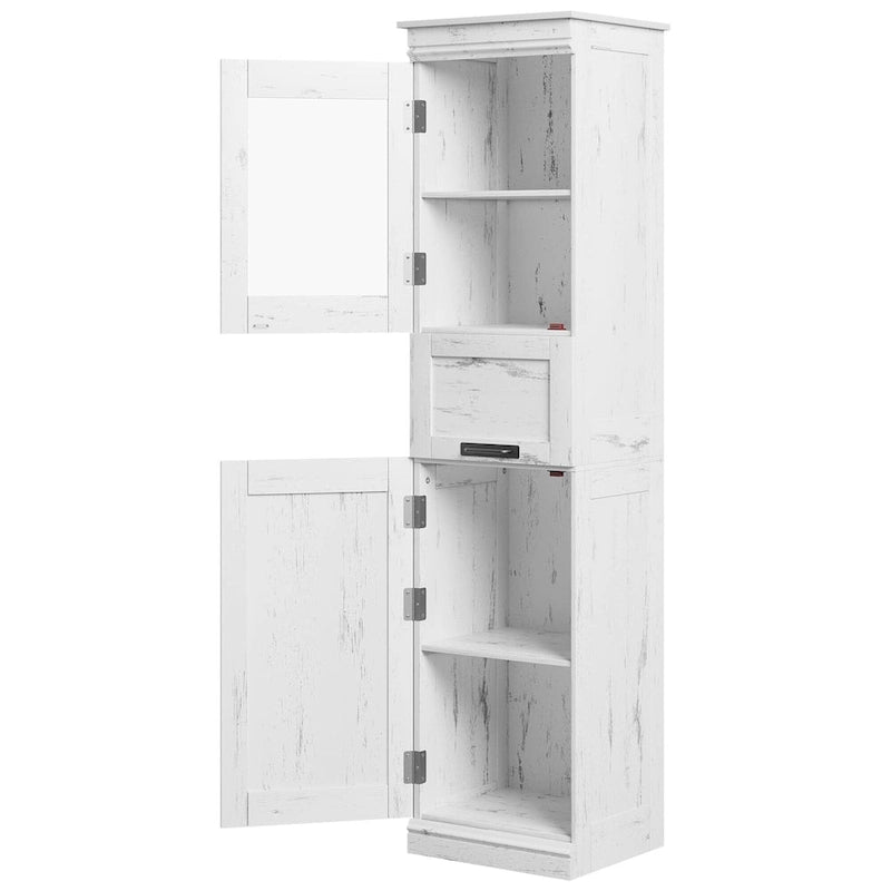Armoire de salle de bain haute, armoire de rangement étroite avec portes et étagère réglable