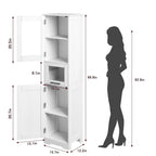 Armoire de salle de bain haute, armoire de rangement étroite avec portes et étagère réglable