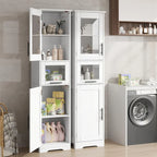 Armoire de salle de bain haute, armoire de rangement étroite avec portes et étagère réglable