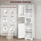 Armoire de salle de bain haute, armoire de rangement étroite avec portes et étagère réglable