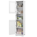 Armoire de salle de bain haute, armoire de rangement étroite avec portes et étagère réglable