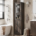 Armoire de salle de bain haute, armoire de rangement étroite avec portes et étagère réglable