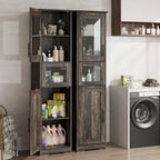 Armoire de salle de bain haute, armoire de rangement étroite avec portes et étagère réglable