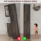 Armoire de salle de bain haute, armoire de rangement étroite avec portes et étagère réglable