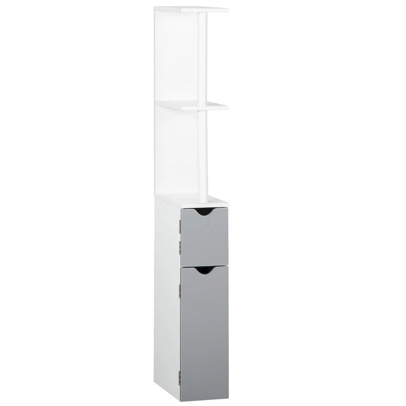 Armoire de rangement haute pour salle de bain Kleankin avec 2 étagères ouvertes et 2 portes, colonne à linge autoportante
