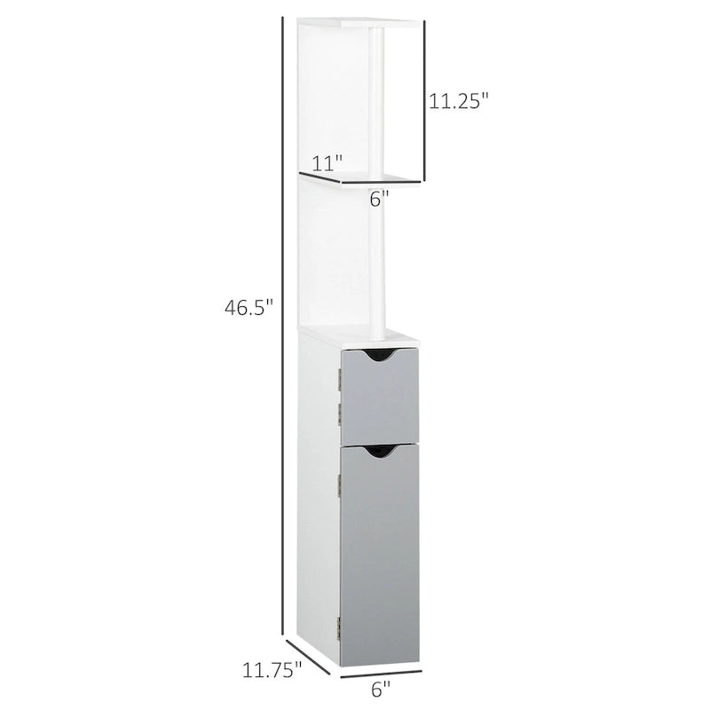 Armoire de rangement haute pour salle de bain Kleankin avec 2 étagères ouvertes et 2 portes, colonne à linge autoportante