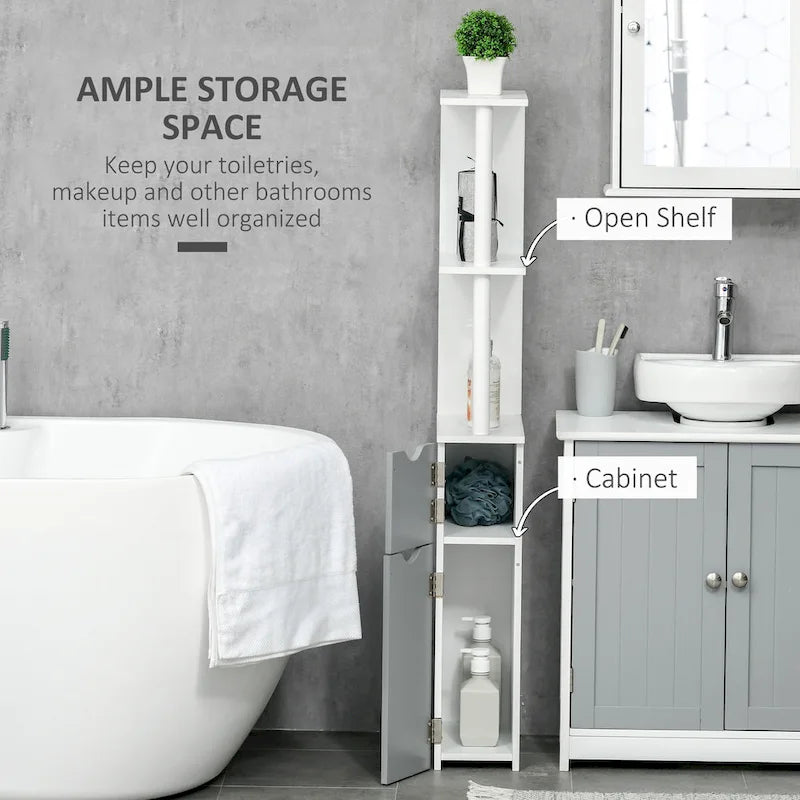 Armoire de rangement haute pour salle de bain Kleankin avec 2 étagères ouvertes et 2 portes, colonne à linge autoportante