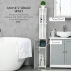 Armoire de rangement haute pour salle de bain Kleankin avec 2 étagères ouvertes et 2 portes, colonne à linge autoportante