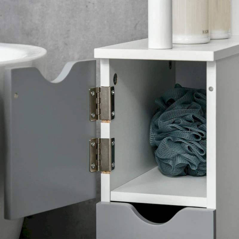 Armoire de rangement haute pour salle de bain Kleankin avec 2 étagères ouvertes et 2 portes, colonne à linge autoportante