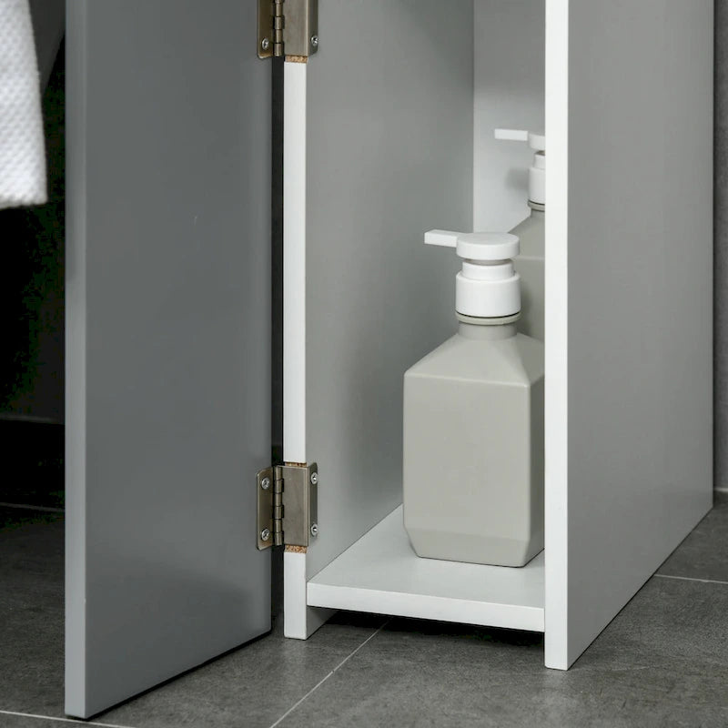 Armoire de rangement haute pour salle de bain Kleankin avec 2 étagères ouvertes et 2 portes, colonne à linge autoportante