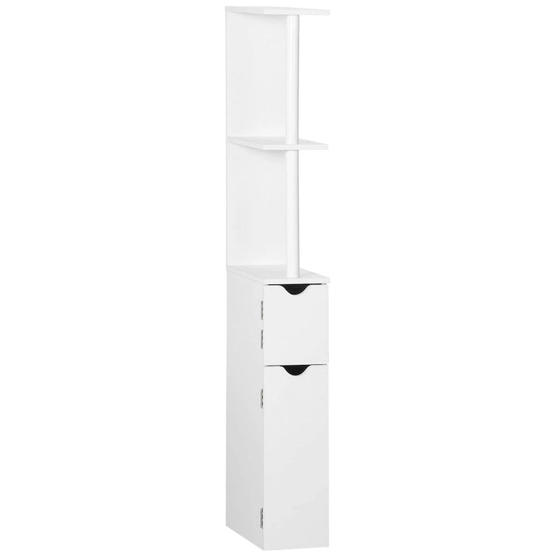 Armoire de rangement haute pour salle de bain Kleankin avec 2 étagères ouvertes et 2 portes, colonne à linge autoportante