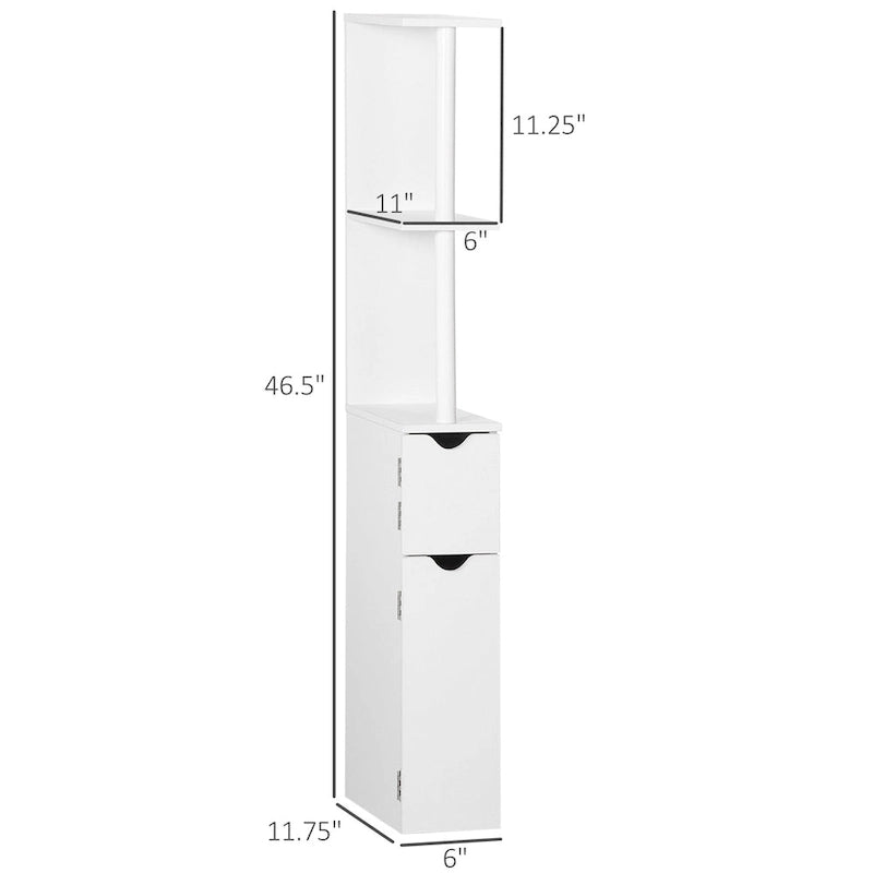 Armoire de rangement haute pour salle de bain Kleankin avec 2 étagères ouvertes et 2 portes, colonne à linge autoportante