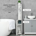 Armoire de rangement haute pour salle de bain Kleankin avec 2 étagères ouvertes et 2 portes, colonne à linge autoportante